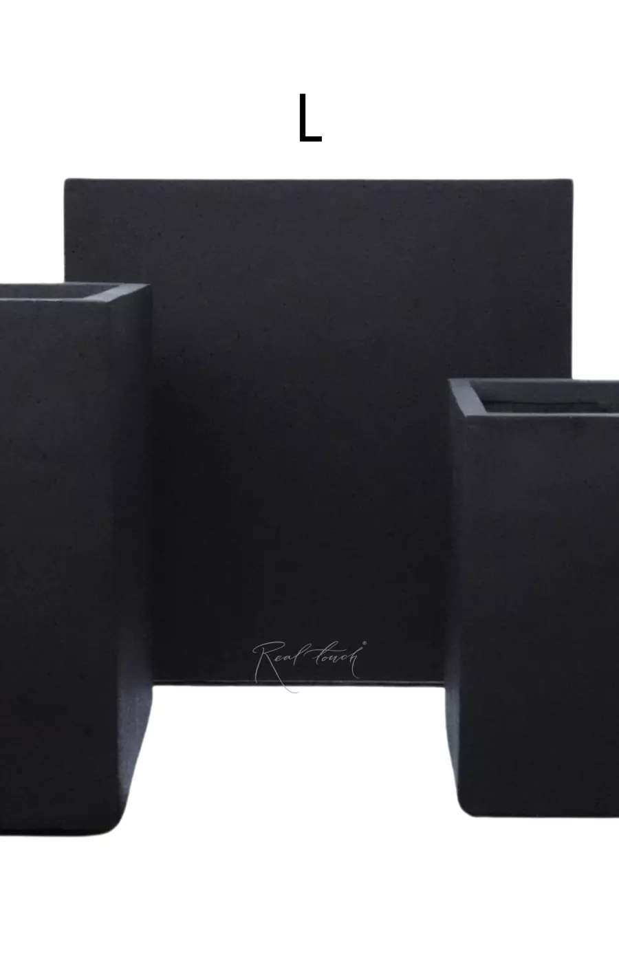 Кашпо Real Touch куб низкое L - 50/50/50 см - Черный
