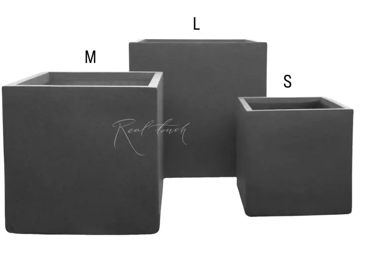 Кашпо Real Touch куб низкое M - 42/42/43 см - Серый