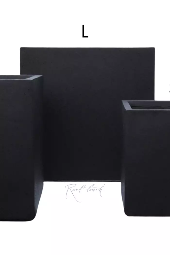 Кашпо Real Touch куб низкое M - 42/42/43 см - Черный