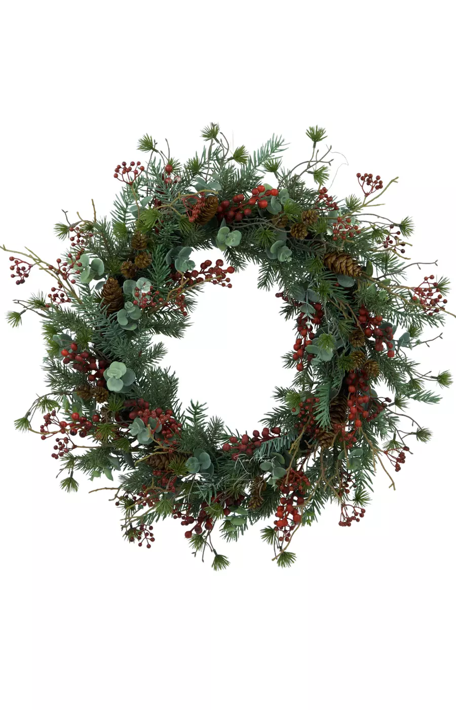 Венок Real Touch с эвкалиптом и ягодами (D55см) - Красно-зеленый