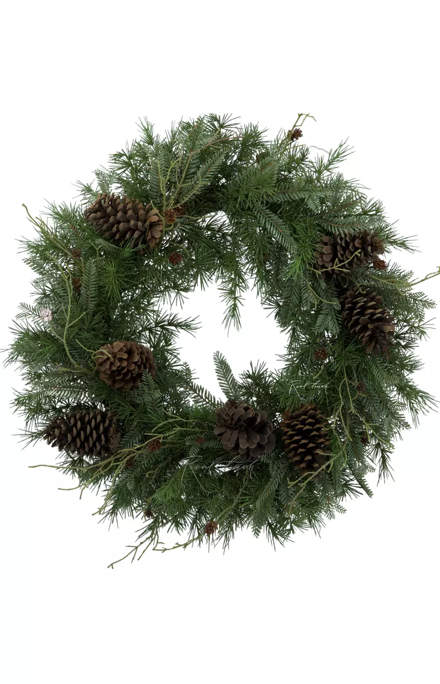 Венок Real Touch с разными видами хвои (D70см) - Зеленый