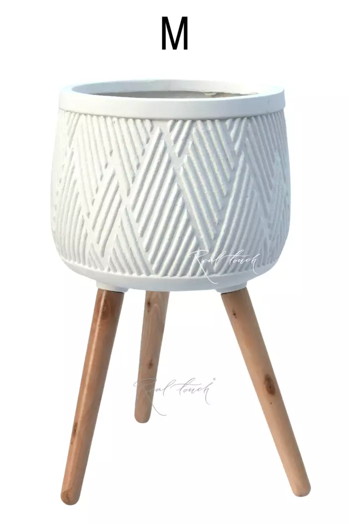Кашпо Real Touch Macrame на ножках M - 53/29 см - Белый