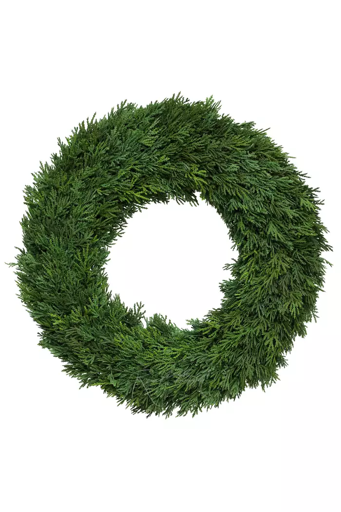 Венок Real Touch из хвои большой 54см (туя) с основанием из пенопласта - Зеленый