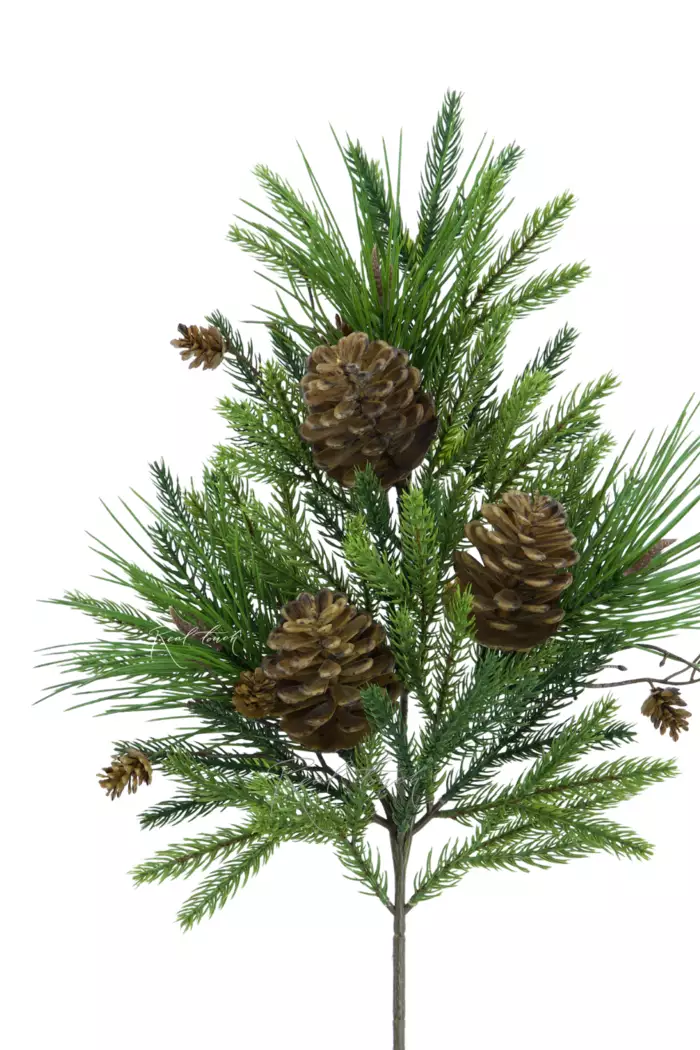 Ветка Real Touch ель с сосной с шишками - Зеленый