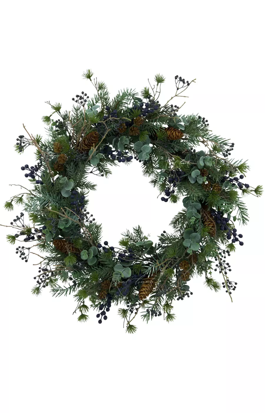 Венок Real Touch с эвкалиптом и ягодами (D55см) - Сине-зеленый