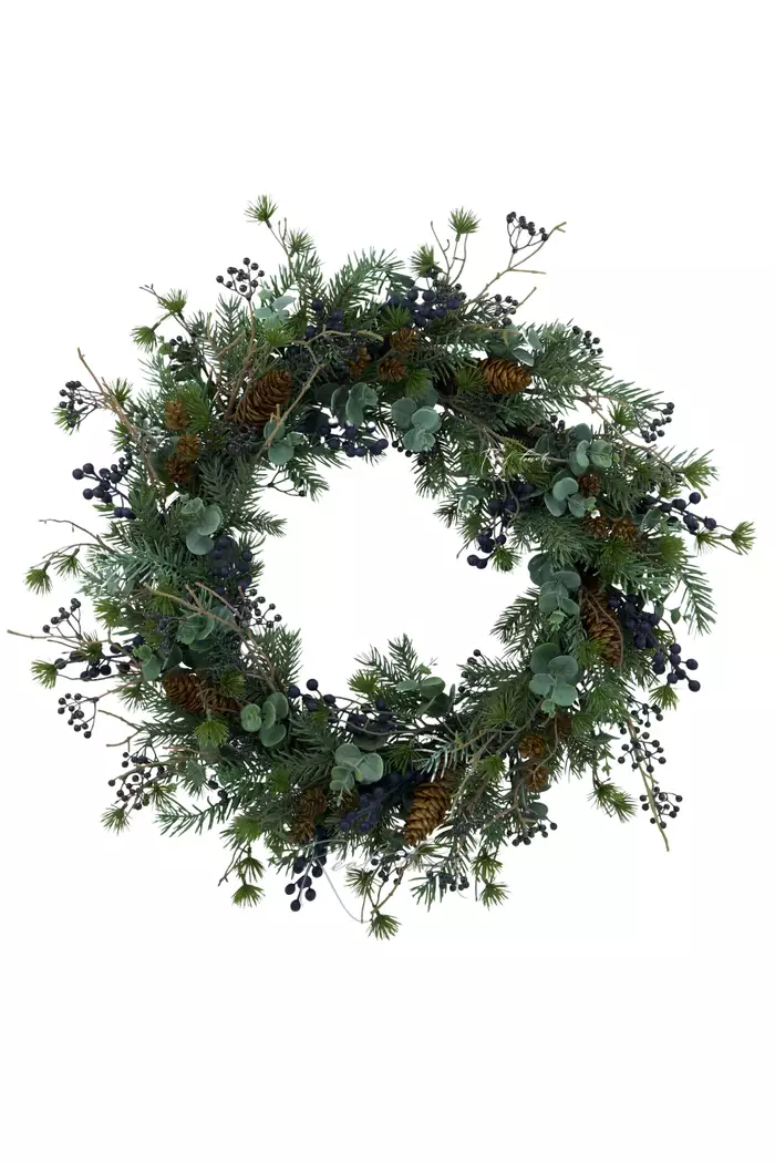 Венок Real Touch с эвкалиптом и ягодами (D55см) - Сине-зеленый